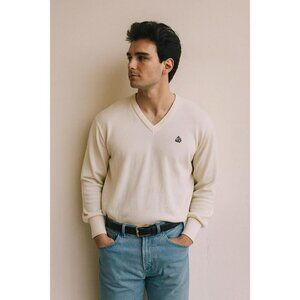 Vintage 1990s IZOD Made in USA V-Neck Knit Sweater – Preppy Embroidered Logo, XL